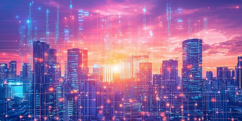 Conceptueel panorama van een skyline van een stad