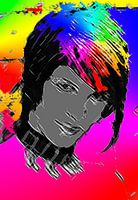 Vrouw met regenboog kleuren in haar kapsel-Woman with Rainbow colors in her hair style-Femme aux cou