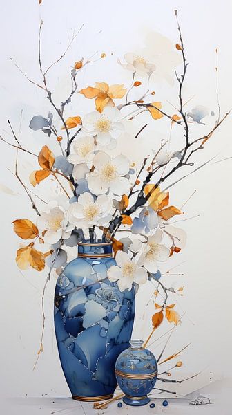 Trockenblumen in einer Kintsugi-Vase von Gelissen Artworks