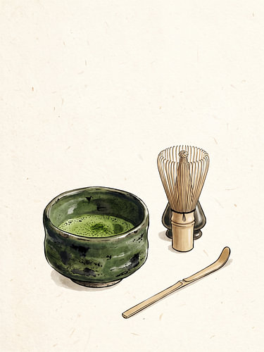 Rustic Matcha Tea Ceremony with Handmade Bowl, Whisk, and Spoon