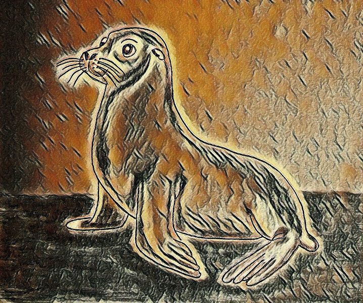 Zeeleeuw ( bewerkte tekening ) van Jose Lok