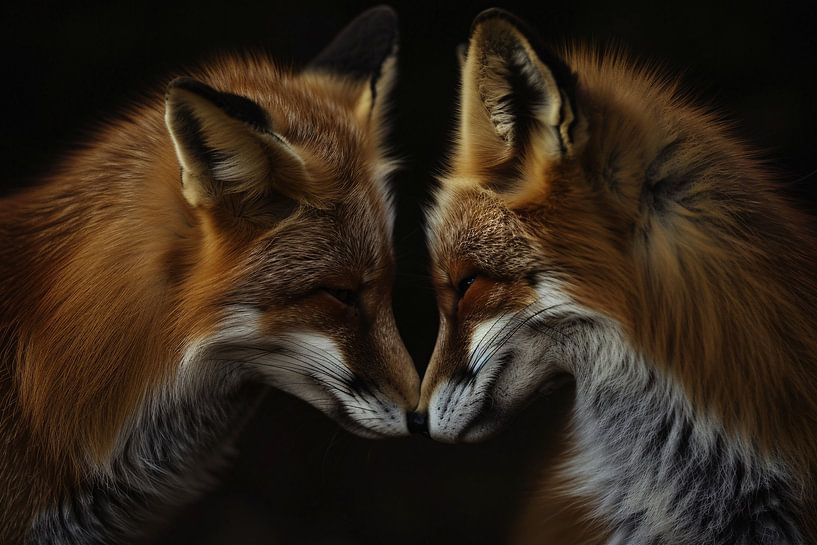 Twee vossen in een donkere omgeving van Art & Soul Creations