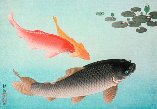 Gewone en gouden karper, Ohara Koson