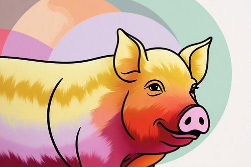 Kleurrijk varken in popart stijl
