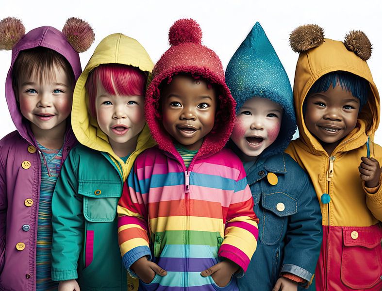 Fünf glückliche Kleinkinder in Regenbogenfarben von Vlindertuin-Art