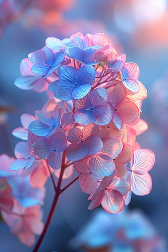 Close-up van een blauwe bloem met roze gloed