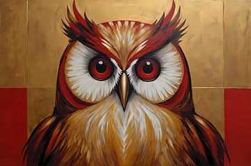 Hibou majestueux en art moderne sur or sur De Muurdecoratie