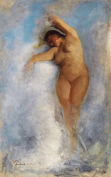 Femme nue dans l'écume d'une vague, Wilhelm Trubner - Oceanide. 1872