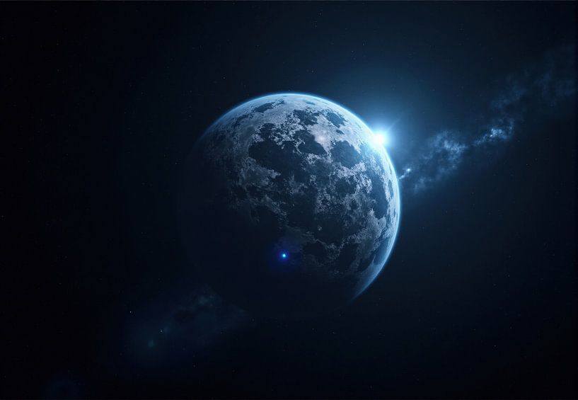 Blue and White Planet in Dark Space by Markus Gann
