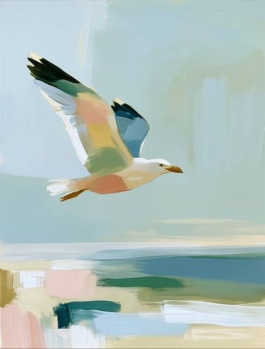 Een zeemeeuw in de lucht boven het eiland Texel