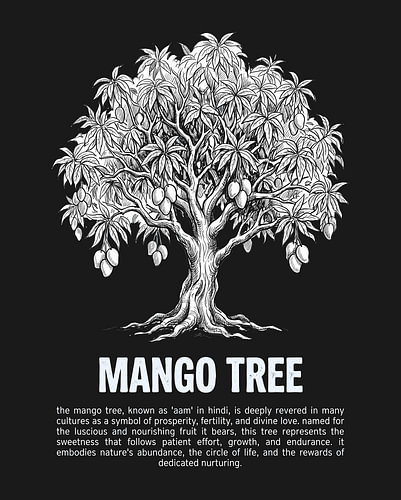 minimalist Mango tree line art poster - black edition