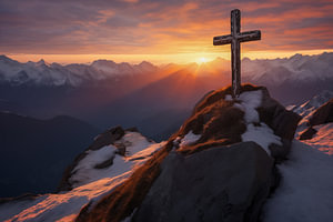 Mont-Blanc-Gipfel mit Kreuz bei Sonnenaufgang