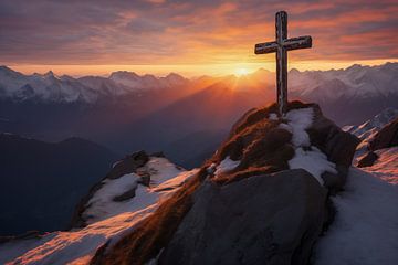 Mont Blanc-top met kruis bij zonsopgang van Animaflora PicsStock