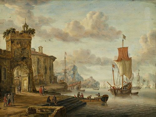 Havengezicht met oude ruïnes, Abraham Storck