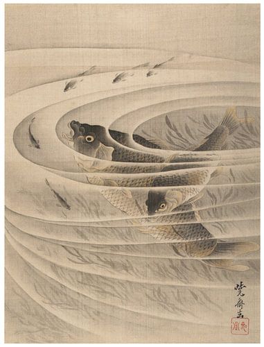 Kawanabe Kyōsai - Fish in a whirlpool