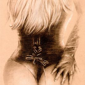 Vrouw in lingerie - Erotische tekening van Marita Zacharias