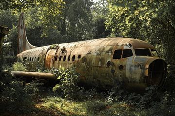 Oud vliegtuig verscholen tussen de bomen van Digitale Schilderijen