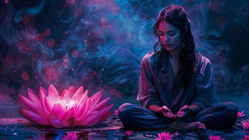 femme avec une fleur de lotus en train de méditer par Egon Zitter