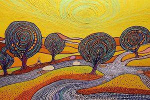Bunte Landschaft im pointillistischen Stil