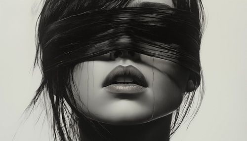 Vrouw met blinddoek zwart - wit artistiek panorama