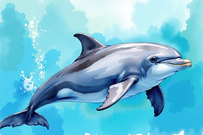 Dolphin swimming in blue ocean water illustration by Markus Gann