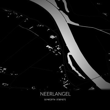 Zwart-witte landkaart van Neerlangel, Noord-Brabant. van Rezona