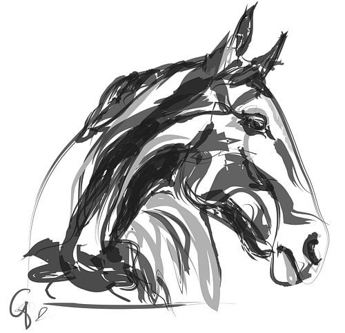 Horse Apple Black White
