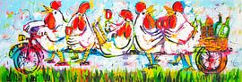 Plaisir des Poules en Tandem | Panorama sur Vrolijk Schilderij