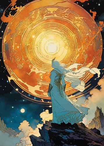 Un guerrier regardant une lune magique