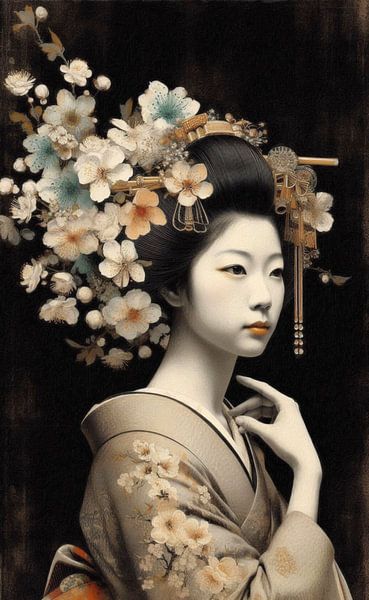 Vintage portrait of a Geisha van J.O. Han