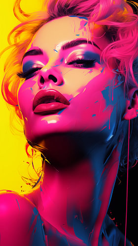 A Pop Art portrait of a woman in neon magenta and yellow