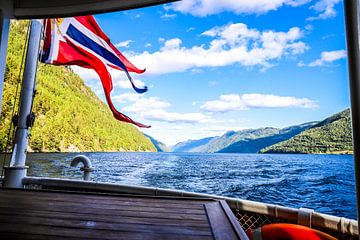 Unforgettable Boat Tour along Lårdalstigen with Norwegian Flag and Bergen
