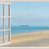 Uitzicht vanuit het raam op het strand (zeezicht, 3D) van Fotografie Jeronimo