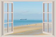Uitzicht vanuit het raam op het strand (zeezicht, 3D) van Fotografie Jeronimo thumbnail