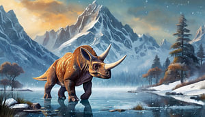 Triceratops-Dinosaurier geht alleine in den kalten See, Kunstdesign