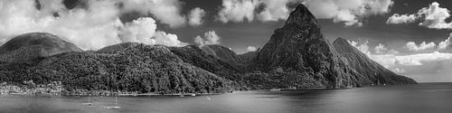 Het eiland Saint Lucia in het Caribisch gebied in zwart-wit