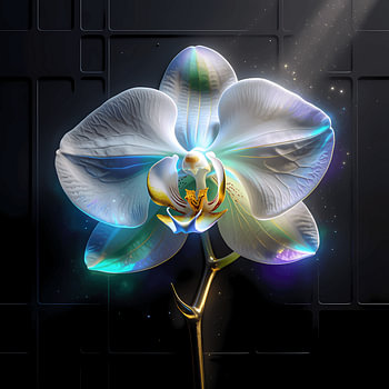 Cyber Orchid Wall Art  Futuristic Botanical Print  Luxury Floral Wall Decor