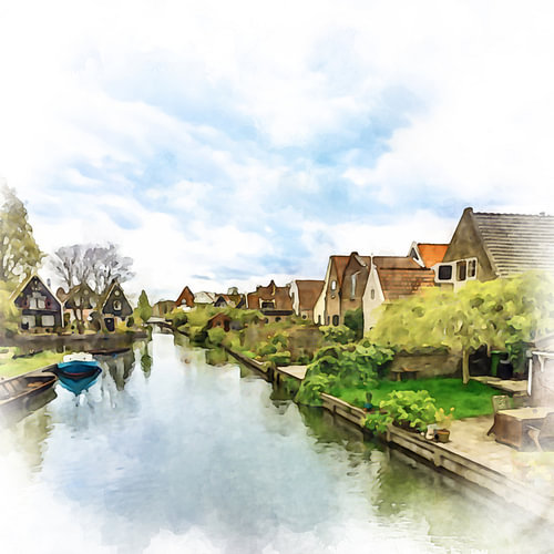 Gracht in Edam, Zuid-Holland.