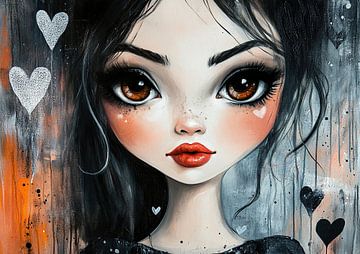 Fille aux cœurs sur Peintures accrocheuses