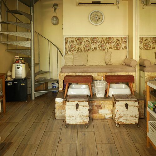 Een  voetenspa in Tel Aviv. Israël.