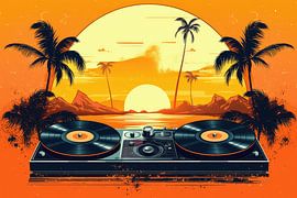 Record players music at a tropical landscape island