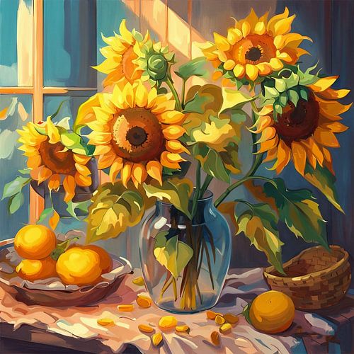 Schwellenleben mit Sonnenblumen