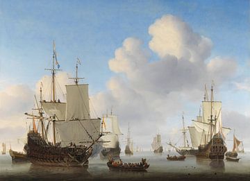 Sea painting: Dutch ships on a calm sea, Willem van de Velde (II), ca. 1665 