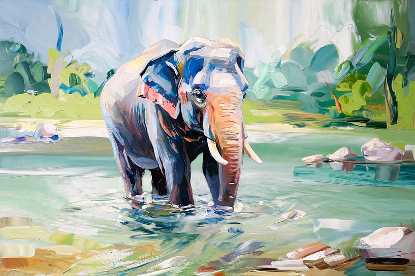 Olifant in kleurrijk water van Art & Soul Creations