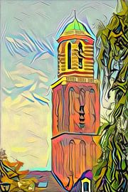 Painting Zwolle View of Peperbus in Picasso style by Slimme Kunst.nl