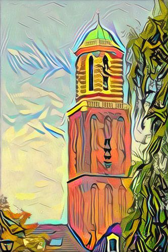 Painting Zwolle View of Peperbus in Picasso style by Slimme Kunst.nl