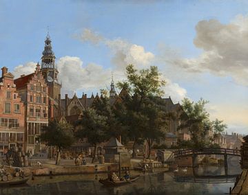 Gezicht op de Oudezijds Voorburgwal met de Oude Kerk in Amsterdam, Jan van der Heyden