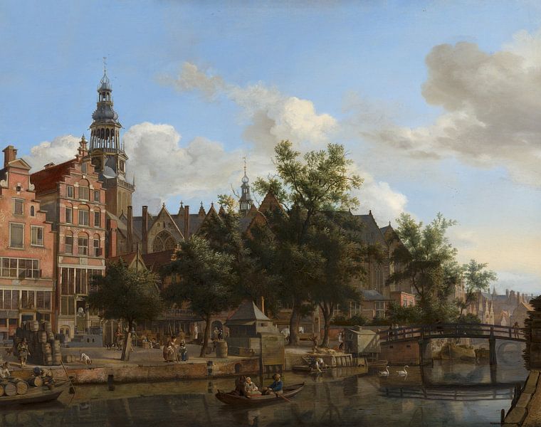 Blick auf den Oudezijds Voorburgwal mit der Oude Kerk in Amsterdam, Jan van der Heyden von Meisterhafte Meister