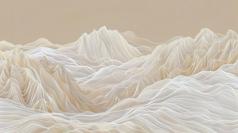 Moderne Wandkunst: Zarte Berglandschaft in Beige von Vlindertuin-Art