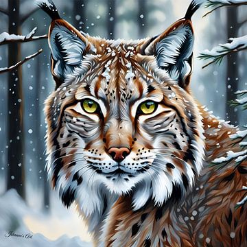 Wilde dieren - Portret van een lynx (1) van Johanna's Art